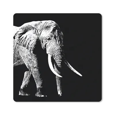 Produktbild von MuchoWow® Mauspad Mousepad Elefant - Tiere - Schwarz - Weiß 20x20 cm - Mousepads - Maus Mat - Pad - Mausunterlage - Desk Mat - Bureauartikeln