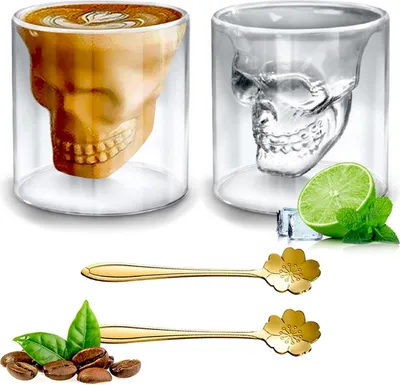 Produktbild von Doppelschicht Halloween Tumblers-Cidergläser mit Schädel-Whisky und Wodka Shotgläser Set