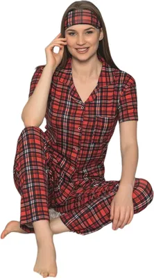 Produktbild von Damen Pyjama Set Kurzarm Schlafanzug Nachtwäsche 2-Teiler Rot, 5110