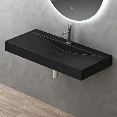 Immagine prodotto di doporro Lavabo da Appoggio o Sospeso Rettangolare 100 cm in Marmoresina Nero Opaco, Lavandino Bagno con Foro per Rubinetto Colossum810