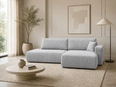 Produktbild von VENASI Ecksofa mit Schlaffunktion SOHO, Hellgrau Cordstoff, Ottomane Rechts