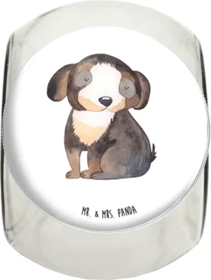 Produktbild von Mr. & Mrs. Panda Bonbonglas Hund Entspannen L 870ml - Weiß - Geschenk, Bonboniere, Hundemotiv, Niedlich, Frischhaltedose, Vorratsglas, Dekoglas, Liebe, Süß, Schwarzer