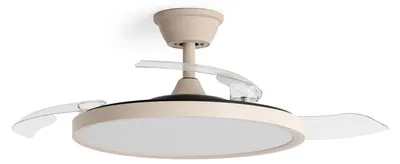 Produktbild von Deckenventilator mit Licht Lautlos DC einziehbare Flügel Kleon Transparent Fernbedienung Klein (bis 10 m²) 105 cm Beige