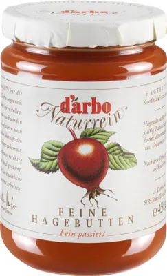 Produktbild von Food-United KONFITÜRE-EXTRA Hagebutten 450g von DARBO Naturrein Hagebuttenkonfitüre fruchtiger rosehip jam spread perfekt für Brot und Brötchen Hagebutten-Füllungen-Kuchen und als als Beilage zu Wildgerichten Rindsbraten