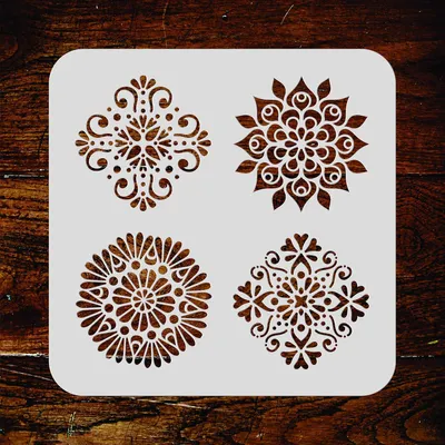 Imagen del producto de Plantilla mini mandala, 6,5 x 6,5 cm, reutilizable, para decoración de paredes