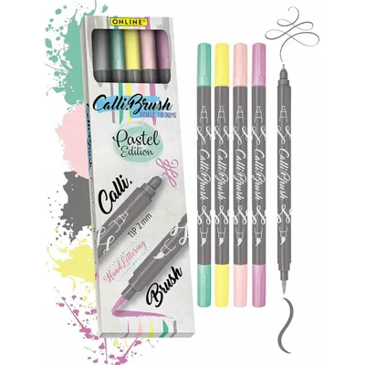 Produktbild von ONLINE Schreibgeräte Calli, 5 Stück(e), Grau, Hellgrün, Pink, Violett, Gelb, Pinselspitze, Grau, Kunststoff, 2 mm