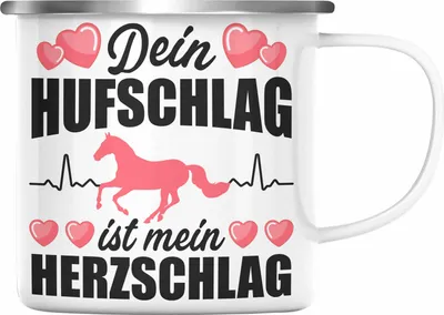 Produktbild von Trendation - Pferde Emaille Tasse Geschenk Mädchen Spruch Reiten Geschenke Pferd Emaille Emaille Tasse für Reiterin Pferdeflüsterer Erwachsene (Silber)