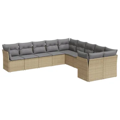 Produktbild von 10-tlg. Garten-Sofagarnitur mit Kissen Beige Poly Rattan