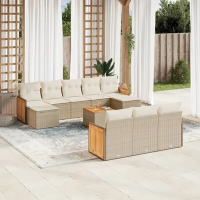 Produktbild von Design 11-tlg. Garten-Sofagarnitur mit Kissen Beige Poly Rattan, Gartenmöbel-Sets 2024 Neu