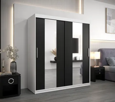 Produktbild von Kleiderschrank mit Schiebetüren KARIN – Breite 180 cm, weiß/schwarz