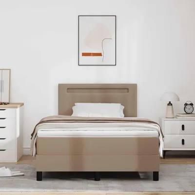 Immagine prodotto di Letto matrimoniale con boxspring e testiera in ecopelle, color cappuccino, dimensioni 120 x 200 cm