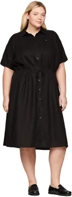 Productafbeelding van Tommy Hilfiger dames overhemdjurk, model Curve, van linnen, midi-lengte, knieleng, zwart