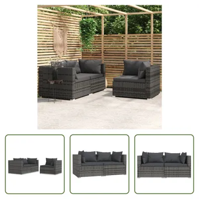 Produktbild von The Living Store 3-tlg. Garten-Lounge-Set mit Kissen Grau Poly Rattan