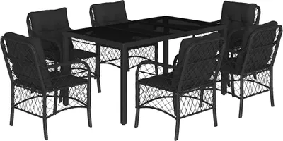 Imagen del producto de vidaXL Juego de mesa de jardín de 7 piezas con cojines, color , fabricado en ratán sintético
