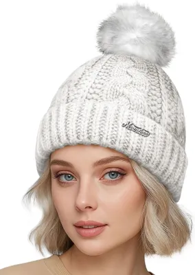 Produktbild von Damen Wintermütze mit Fleece Gefüttert Warm & Winddicht Strickmütze Bommelmütze Model 1980 Neverless®