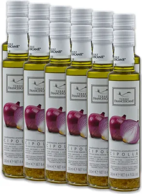 Produktbild von Food-United Cipolla-Öl 12x 250ml von TERRE FRANCESCANE Extra Natives Olivenöl mit Cipolla-Aroma Premium-Dressing-Öl aus Italien für Feinschmecker-innen und mediterrane Küche