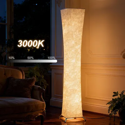 Produktbild von LED Stehlampe Dimmbar in Papieroptik, Modernes Design Standleuchte 3-Stufig mit Fußschalter, Warmweiß 3000K & Reißfest, Skandi Papierlampe Bodenlampe
