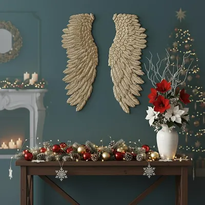 Produktbild von Engelsfluegel Wanddekoration Gold Metall 115cm Weihnachtsdekoration
