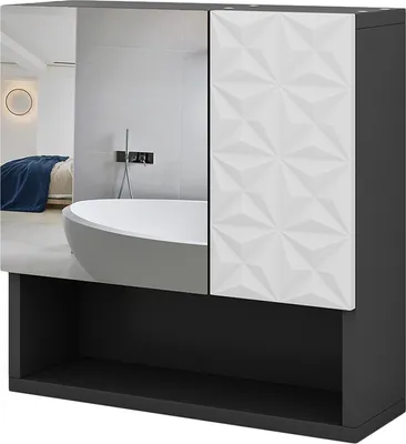 Obrázek produktu pro Koupelnová zrcadlová skříňka Vicco Edge Černá 54 x 55 cm s dvířky a otevřenými přihrádkami, Model 40299