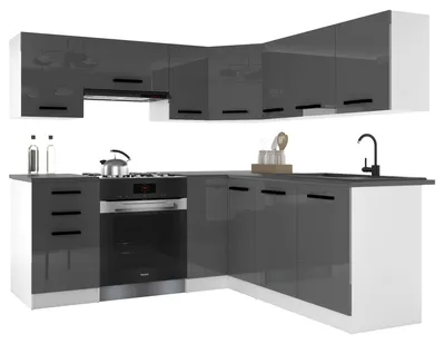 Produktbild von Belini Moderne Küchenzeile Küchenblock ITALIA 6 - Küchenmöbel 360cm Grau Hochglanz - Einbauküche mit Hängeschränke, Unterschränke & Arbeitsplatten