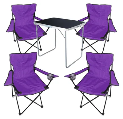 Produktbild von 5-tlg Camping Set Campingtisch + 4 x Campingstuhl Klappstuhl Lila