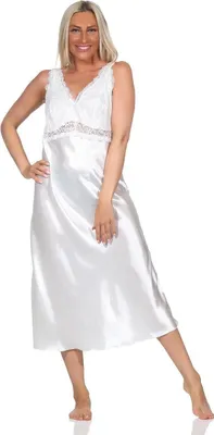 Produktbild von Damen Negligé Satin Nachtkleid Reizwäsche mit Spitze; Ecru/2XL