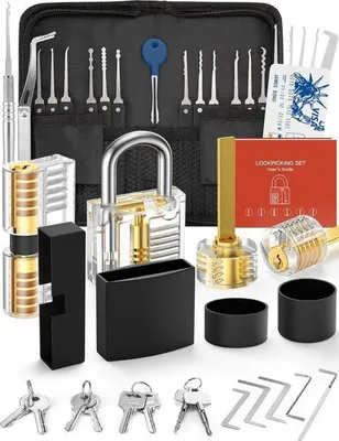 Produktbild von Lockpick Set 38-teilig mit 4 transparenten Schlössern und Anleitung - 2022 Upgrade