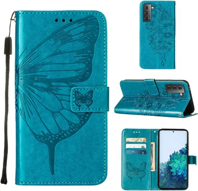 Image de Galaxy S21+ Case, Butterfly Relief Flip Leather Case with Card Slots and Stand for Samsung Galaxy S21+ / S21 Plus 5G blue
