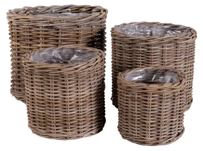 Zdjęcie produktu dla Zestaw 4 okrągłych koszy Bogor z naturalnego rattanu kubu - różne rozmiary