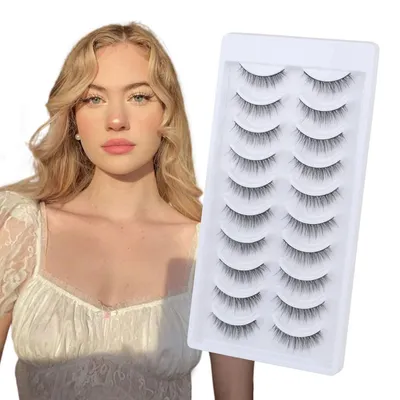 Image de Cils artificiels, aspect naturel, 10 paires. Faux mink, cils artificiels courts, doux et légers, avec bande en coton