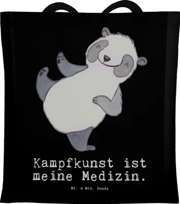 Produktbild von Mr. & Mrs. Panda Tote Bag Panda Kampfkunst - Schwarz - Geschenk, Shopping Tasche, Kampfsportarten, Uni, Laptoptasche, Selbstverteidigung, Schultasche