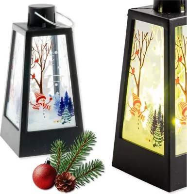 Obrázok produktu pre LED adventná lucerna so snehuliakom – vianočná lucerna pre deti – čierna, 12,5 cm