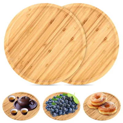 Productafbeelding van 2 stuks bamboe ronde dienbladen van 30 cm