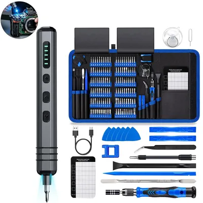 Produktbild von 140 in 1 Elektrischer Präzisionsschraubendreher Set, 120 Bits 4mm, 5 Drehmoment Stufen, LED, für PC Handy PS5 Switch Reparatur