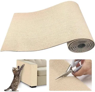Image de Tapis anti-griffures autocollant et découpable pour chatière, protection contre les rayures, tapis de protection pour banc, tapis anti-griffures pour moquette, 60 x 200 cm, tapis anti-griffures autocollant pour griffes de chat, tapis pour chat (blanc riz, 60 x 200 cm)