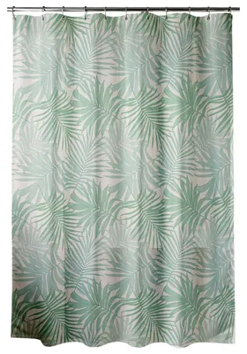 Zdjęcie produktu dla TENDNCE | Parawan prysznicowy – zasłona prysznicowa – 180 x 200 cm – zielono-biała – zasłona łazienkowa – wzór liści – dekoracyjna