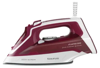 Image de Taurus Atlantida 3000, Fer à vapeur, Surface de repassage en céramique, 2 m, 200 g/min, Rouge, Blanc, 45 g/min