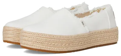 Image de Toms Valencia, plateforme pour femmes, toile blanche à bords effilochés, largeur large, taille 36,5 (Europe)