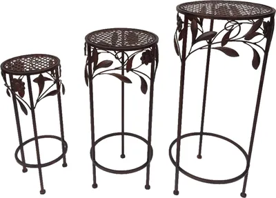Produktbild von Hocker Set 3tlg. Gartendeko Blumenhocker Eisenhocker Pflanzenständer Antik braun