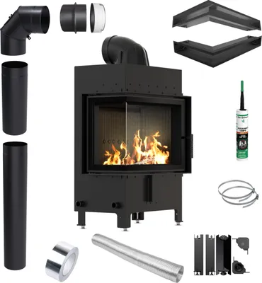 Produktbild von KRATKI LUCY Links Kamineinsatz 12 kW Ø 200 SCHWARZ Luftrohrset