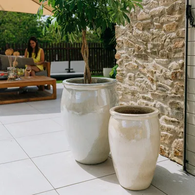 Obrázek produktu pro Keramický květináč na balkon Provencelia BACCHUS, glazovaný, Perlová, Ø36 x V52 cm, 25 l