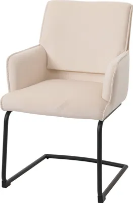 Image de Chaise cantilever HWC-N60, chaise de salle à manger Chaise de cuisine, tissu/textile Oeko-Tex ~ crème-beige