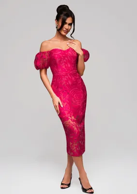 Produktbild von Ombre Schulterfreies Midikleid mit floraler Spitze fuchsia S