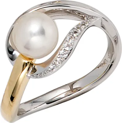 Produktbild von Ring Damenring Süßwasser Perle 9 Diamanten Brillanten 585 Gold bicolor Innenumfang 50mm  Ø15.9mm
