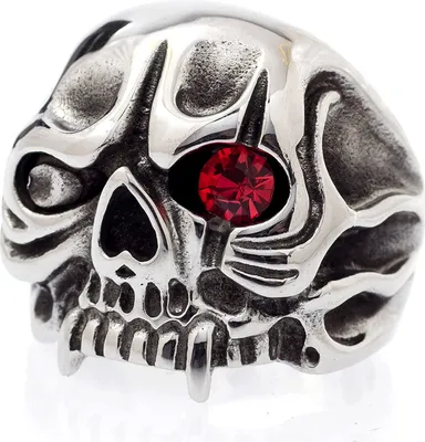 Produktbild von Karisma Edelstahl 316L Ring -Totenkopf skull Bulk Gothic - Hoch Poliert Kristall Rotes Auge - SRSK001