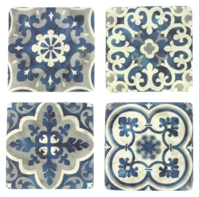 Obrázok produktu pre Sada 4 kusov podložiek Meander, modro-biele, rozmery 10x1x10 cm