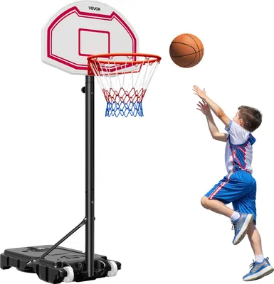 Obrázek produktu pro Přenosný basketbalový stojan VEVOR, výškově nastavitelný basketbalový koš 1,6 až 2,1 m, nastavitelný basketbalový systém s nylonovou sítí a kolečky, přenosná sada pro terasy u bazénu
