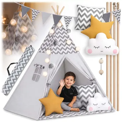 Image de Tente Tepee pour enfants avec lumière Nukido - gris