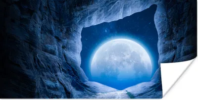 Produktbild von MuchoWow® Poster Höhle - Mond - Weltraum - Universum - Blau 120x60 cm - Bild