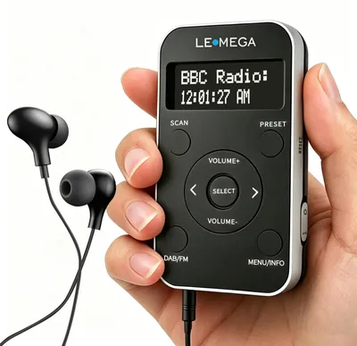 Immagine prodotto di Radio DAB/FM, ricaricabile, formato tascabile con auricolari, colore nero/argento